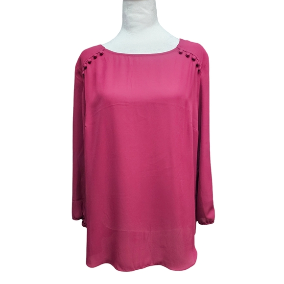 NWT Fortune+Ivy Burgundy Dondria Mixed Material Blouse Size XL - Picture 1 of 8